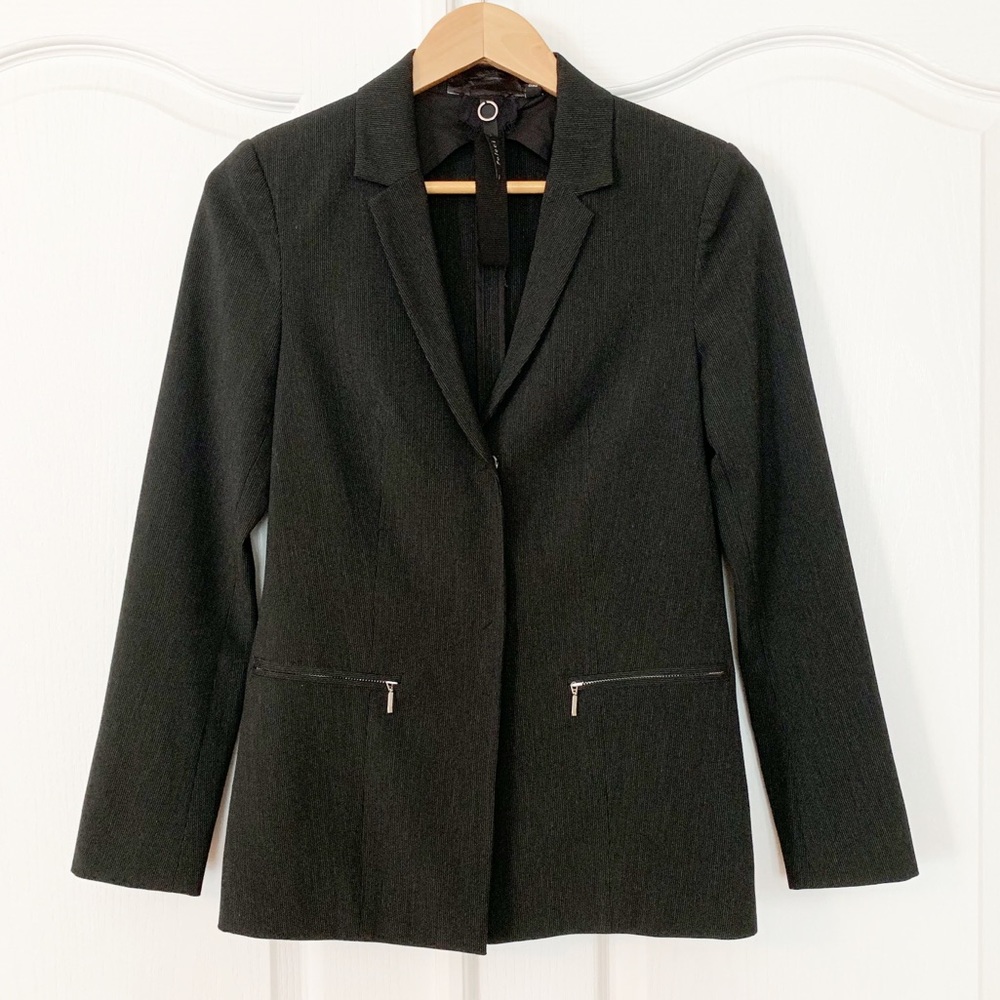 Poleci Longline Pinstripe Zipper Pocket Blazer 2